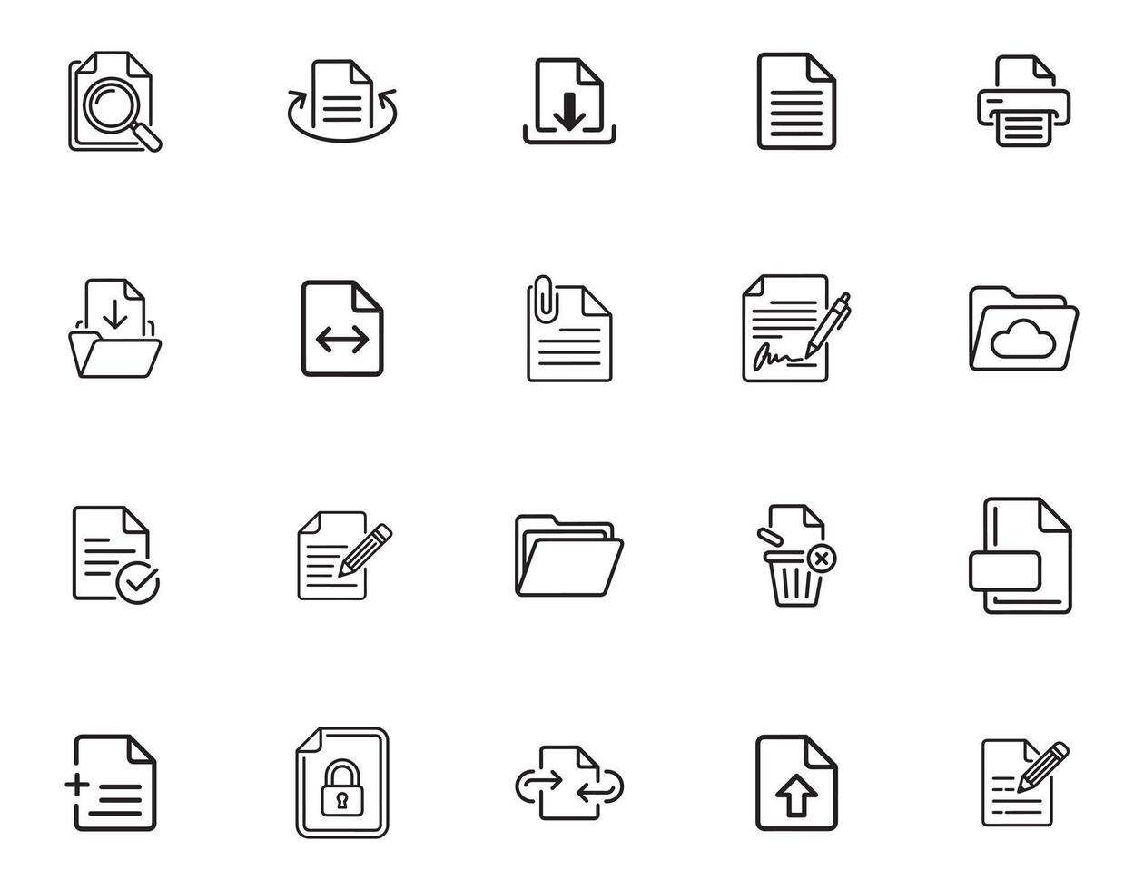 Modern Document and File Management Icons Pack 20 Unique Elements vector