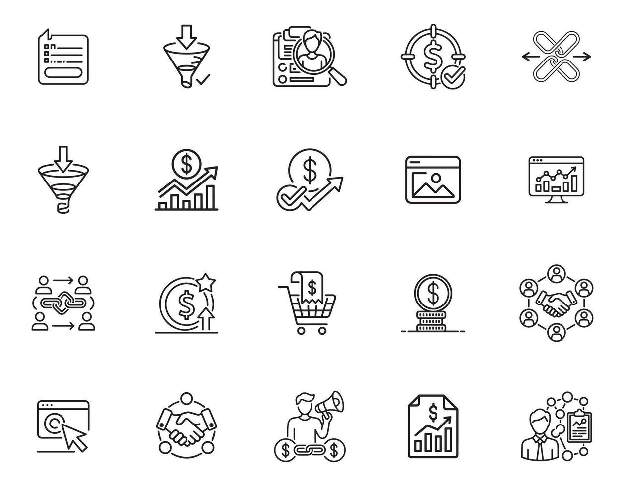20 Affiliate Marketing Icons Bundle for Digital Promotion vector