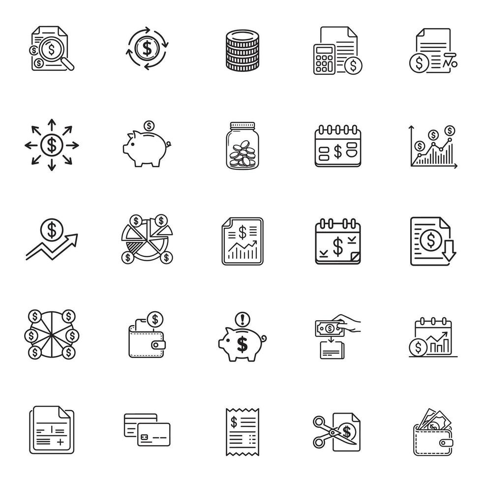 Money Management and Budgeting Icons Collection vector