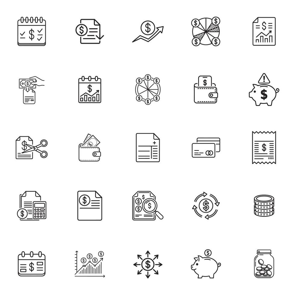 Financial Planning and Budget Management Icons Set vector