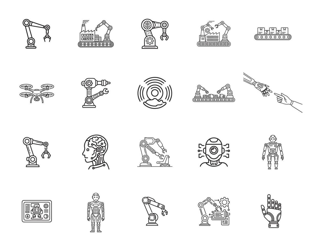 Industrial Robotics and AI Automation Icons vector