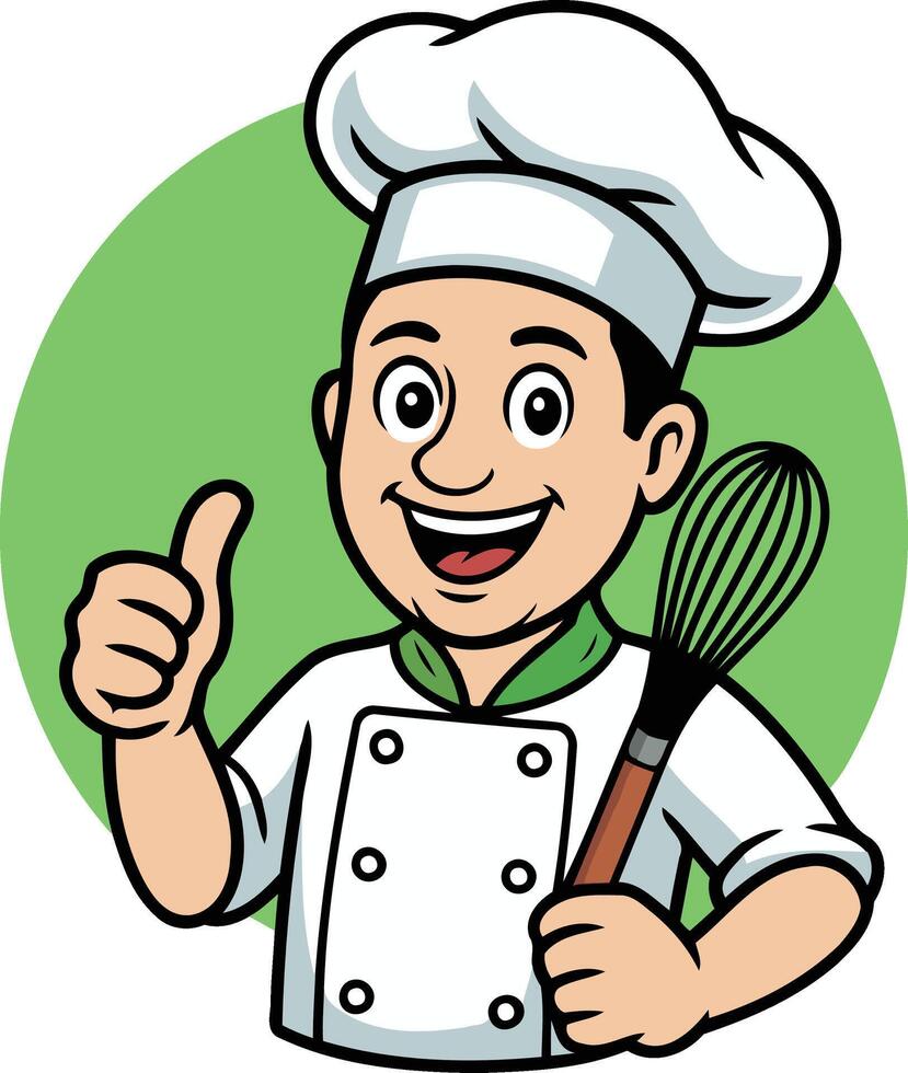 Flat style cartoon chef character with whisk vector