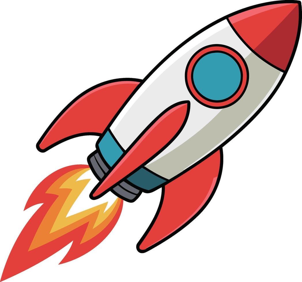Colorful cartoon rocket ship flying in space vector