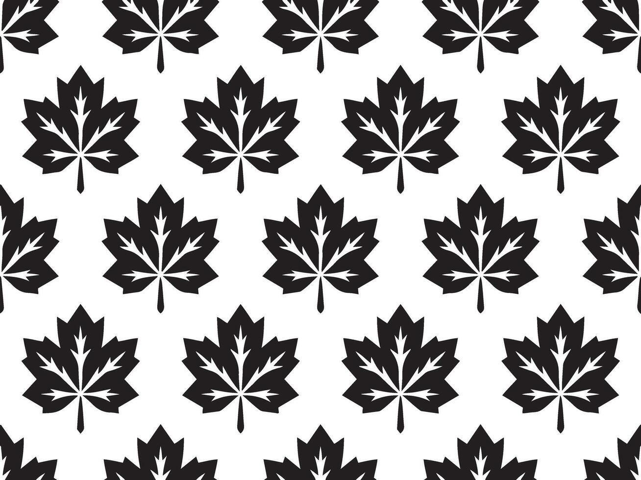 Black maple leaf seamless pattern on white background vector