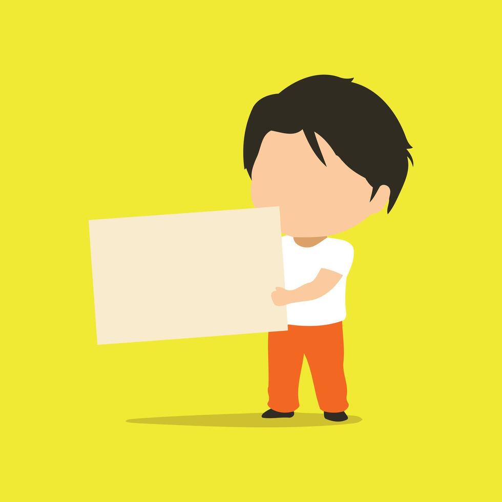 Cartoon Character Holding Blank Sign Against a Yellow Background vector