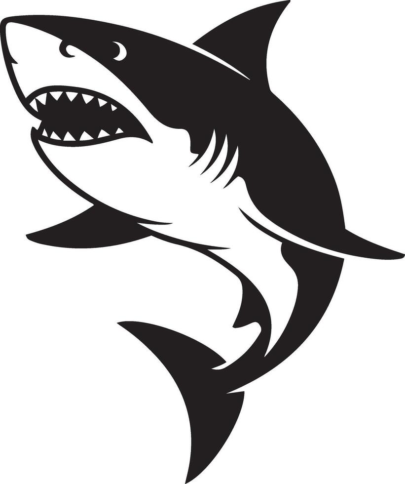Powerful Shark bold black and white silhouette graphic vector