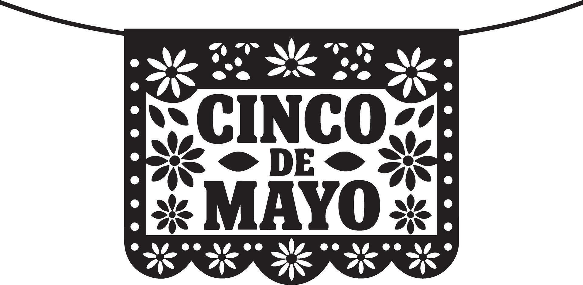 Festive Cinco de Mayo Banner in Black and White Papel Picado Style vector