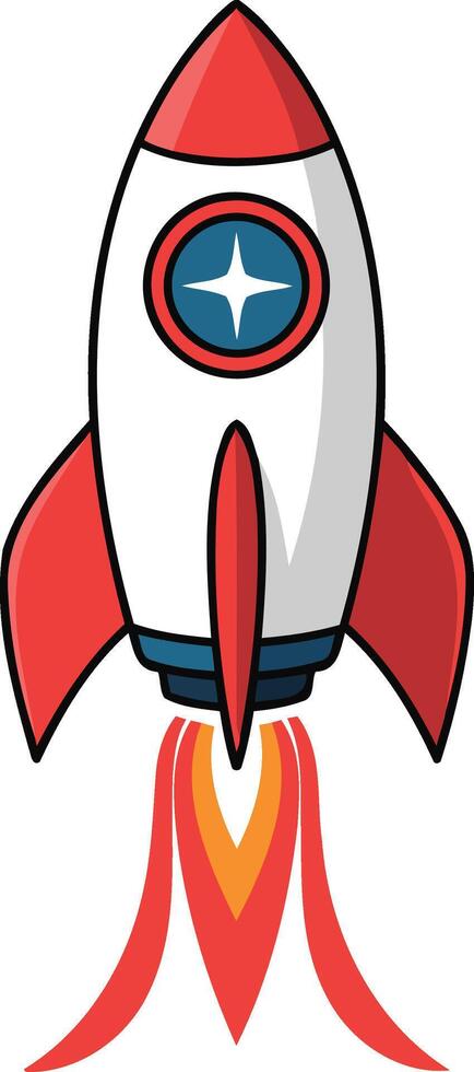 simple cartoon rocket ship launching upward vector