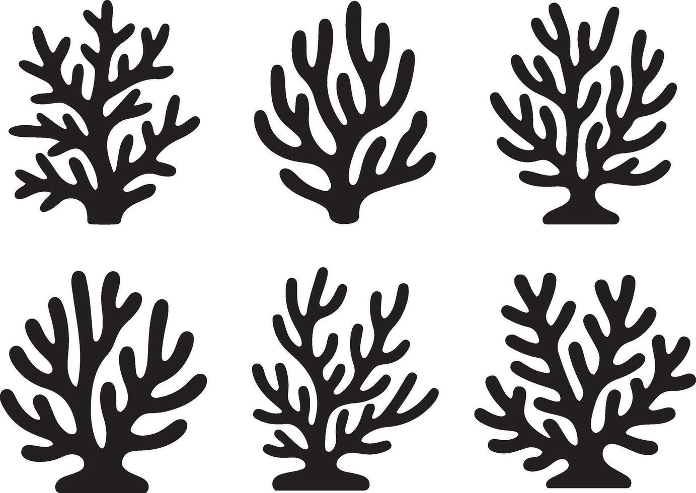 Six Simple Black Coral Silhouette Icons vector