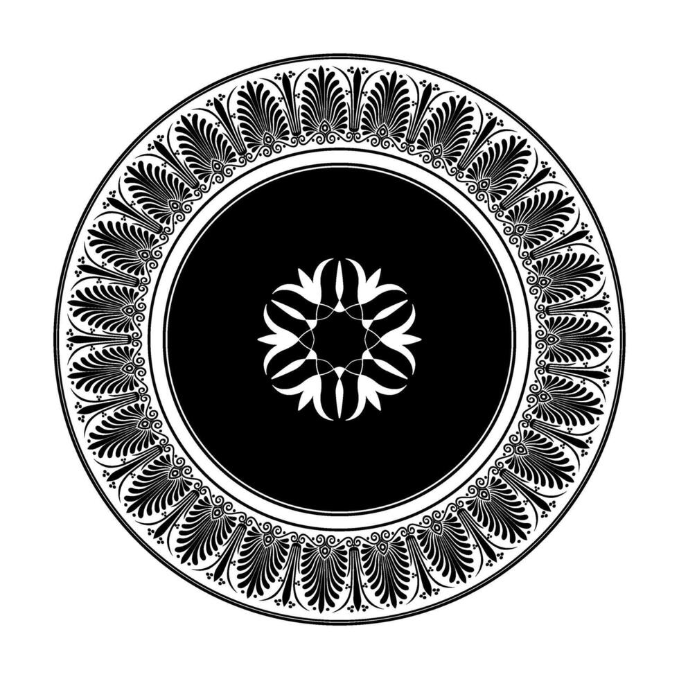 Beautiful round frame arabesque. Monochrome plate with a large element in the center. Vintage, European frame with arabesques EPS. Pattern frame for textile, embroidery, porcelain, ceramics vector