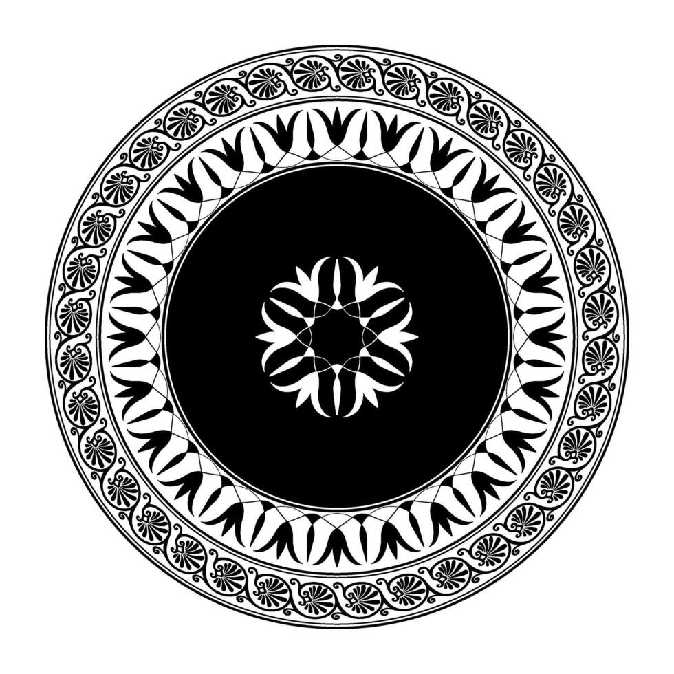 Beautiful monochrome round frame arabesque.Plate with floral design. Vintage, ethnic frame with arabesques. Pattern frame for round surface, household utensil, textile, embroidery, porcelain vector