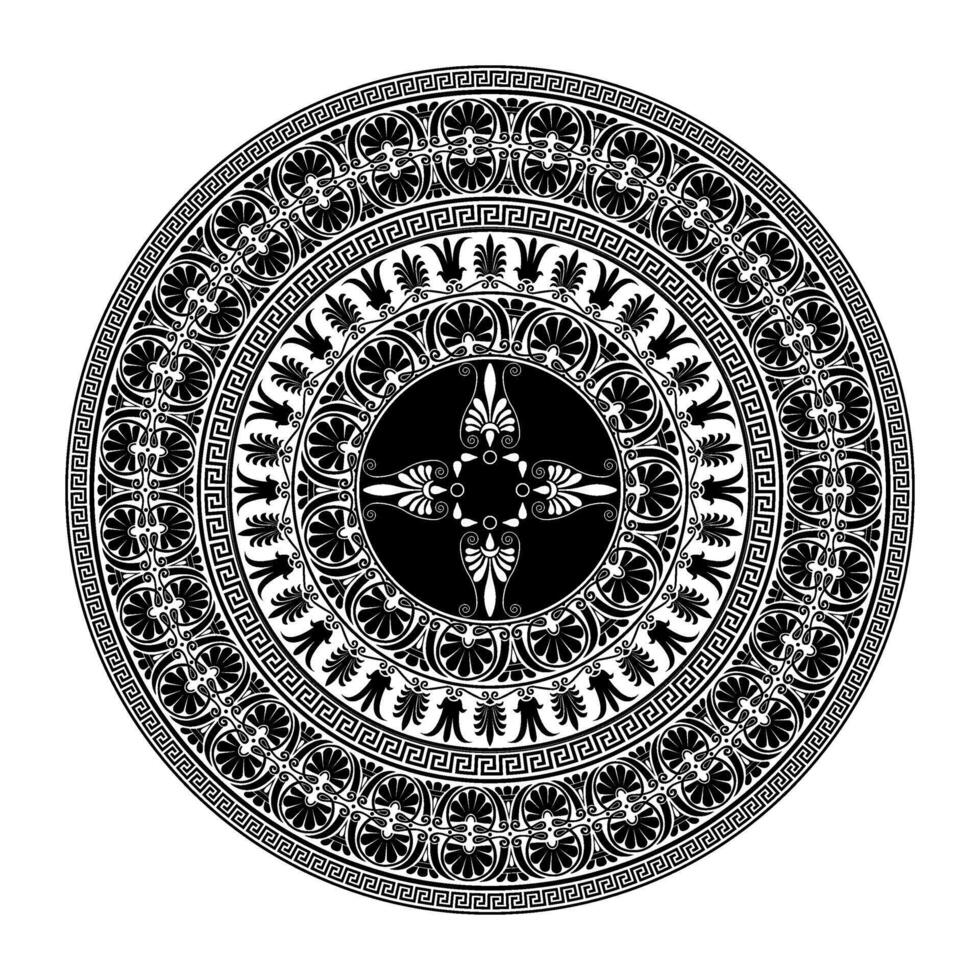 Black and white round classical Greek ornament. European ornament. Border, frame, circle, ring Ancient Greece, Roman Empire. Decoration of European palaces. Circle, Arabesque, Byzantine pattern vector