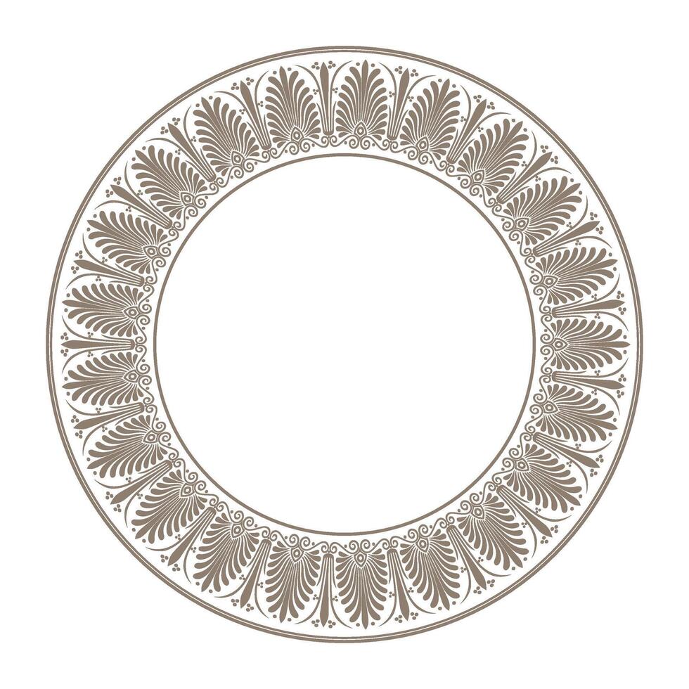 Beautiful gold round european frame with arabesque, floral element. Traditional classic greek ornament. Golden plate with floral design. Vintage, ethnic frame with arabesques. EPS. For printing vector