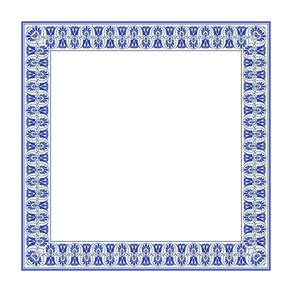 Blue Decorative border frame deco label. Square floral european national pattern frame arabesque. Elegant element for design, place for text. Lace frame for square surfaces, invitations vector