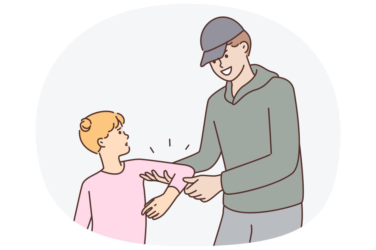 Smiling man trying to kidnap resisting teenage girl or commit kidnapping and child abuse vector