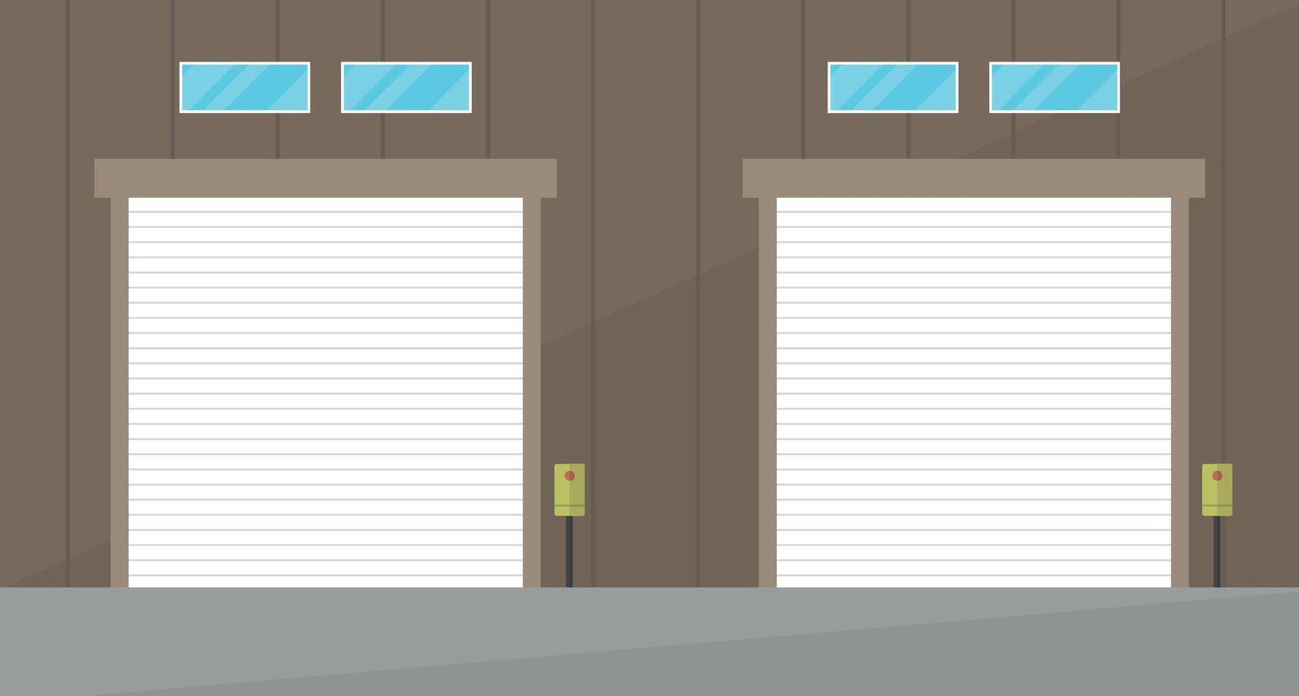 Interior of an empty warehouse with roller shutters. A room for storing and transporting cargo. vector