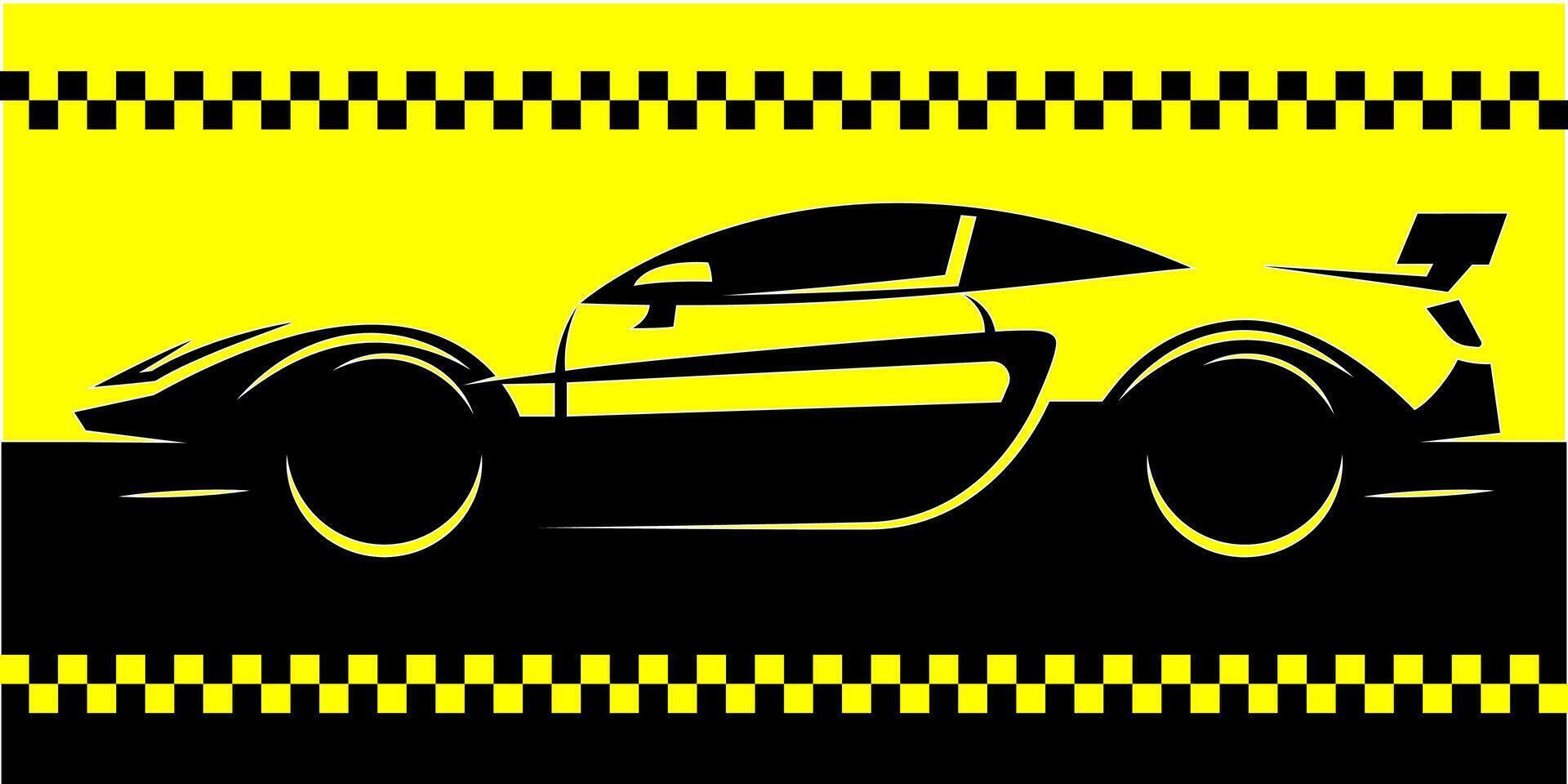Taxi Cab Silhouette Design with Checkered Border for Business Card Template vector