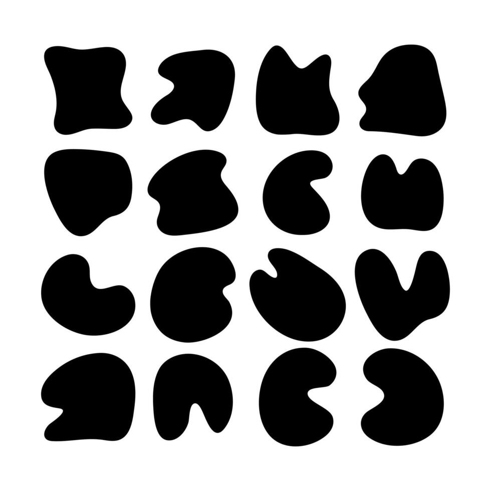 Doodle liquid abstract blob shapes, black irregular organic random forms, fluid silhouette, simple smooth ink stain. Highlight for social media stories. Perfect for branding, social media vector