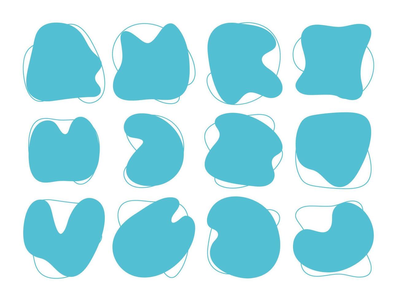 Blue liquid organic blob shapes with hand drawn lines, irregular random forms, fluid silhouette, simple smooth ink stain. Perfect for branding, social media, posters, packaging, website design vector