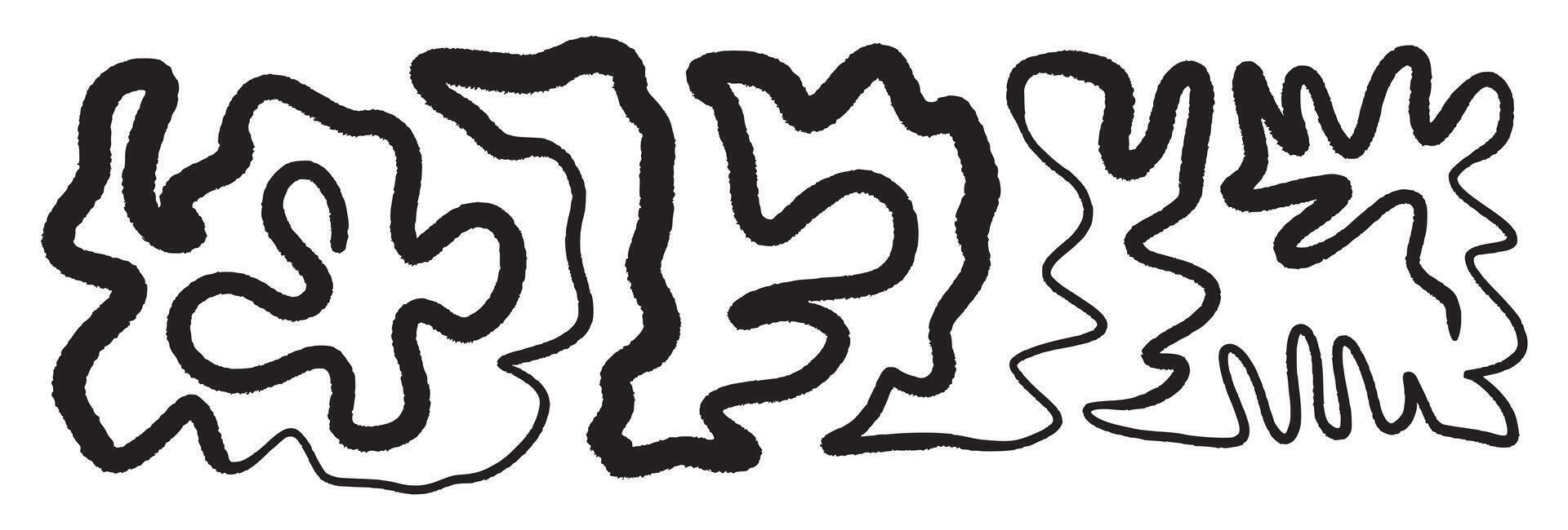 Messy clew symbols for chaos concept. Scribble line, knot shapes. Complicated concept. Abstract Doodle Shapes. Hand Drawn Wavy Line Art Set. Perfect for modern design, posters, branding, packaging vector