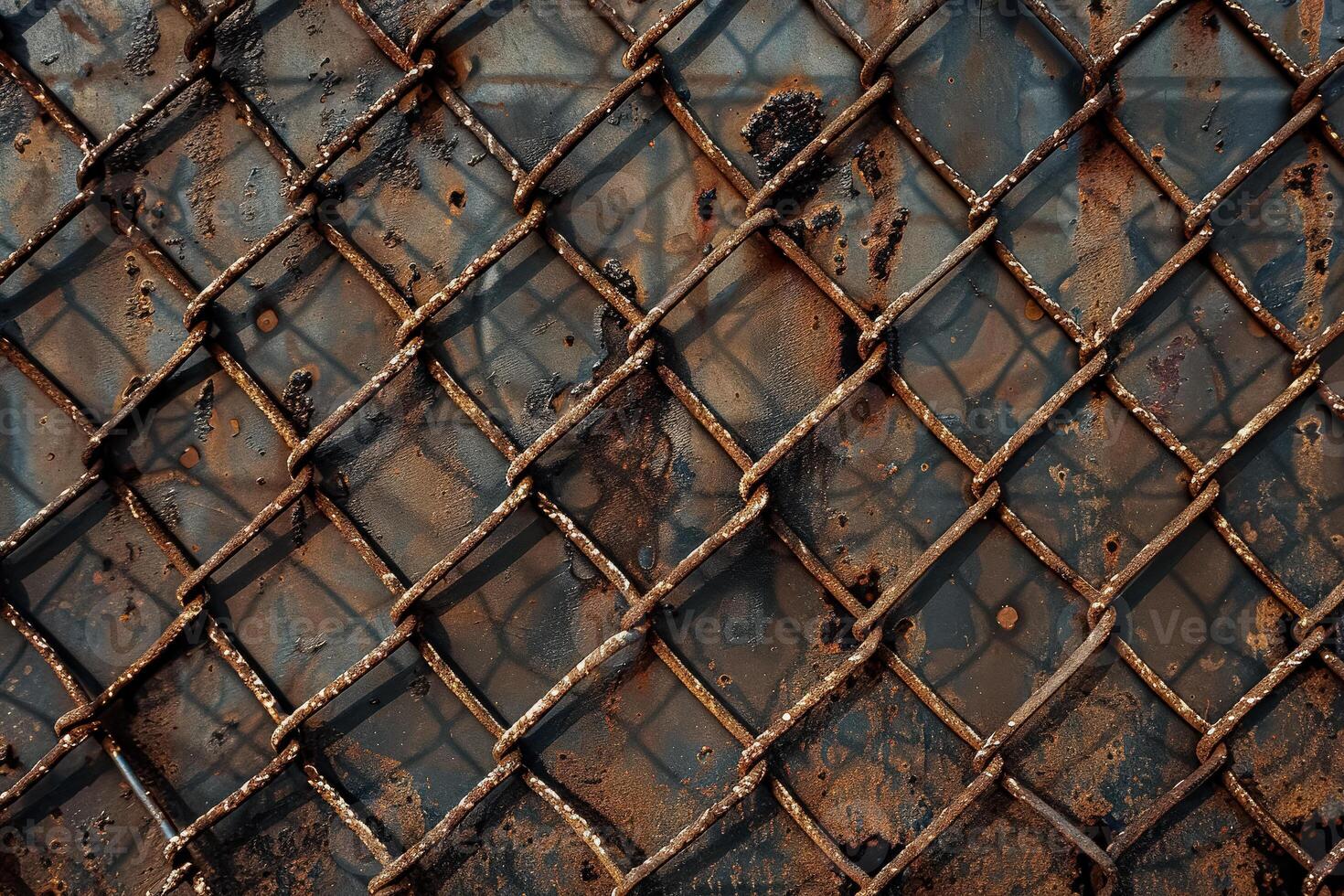 Rusty chain link fence with holes in it photo