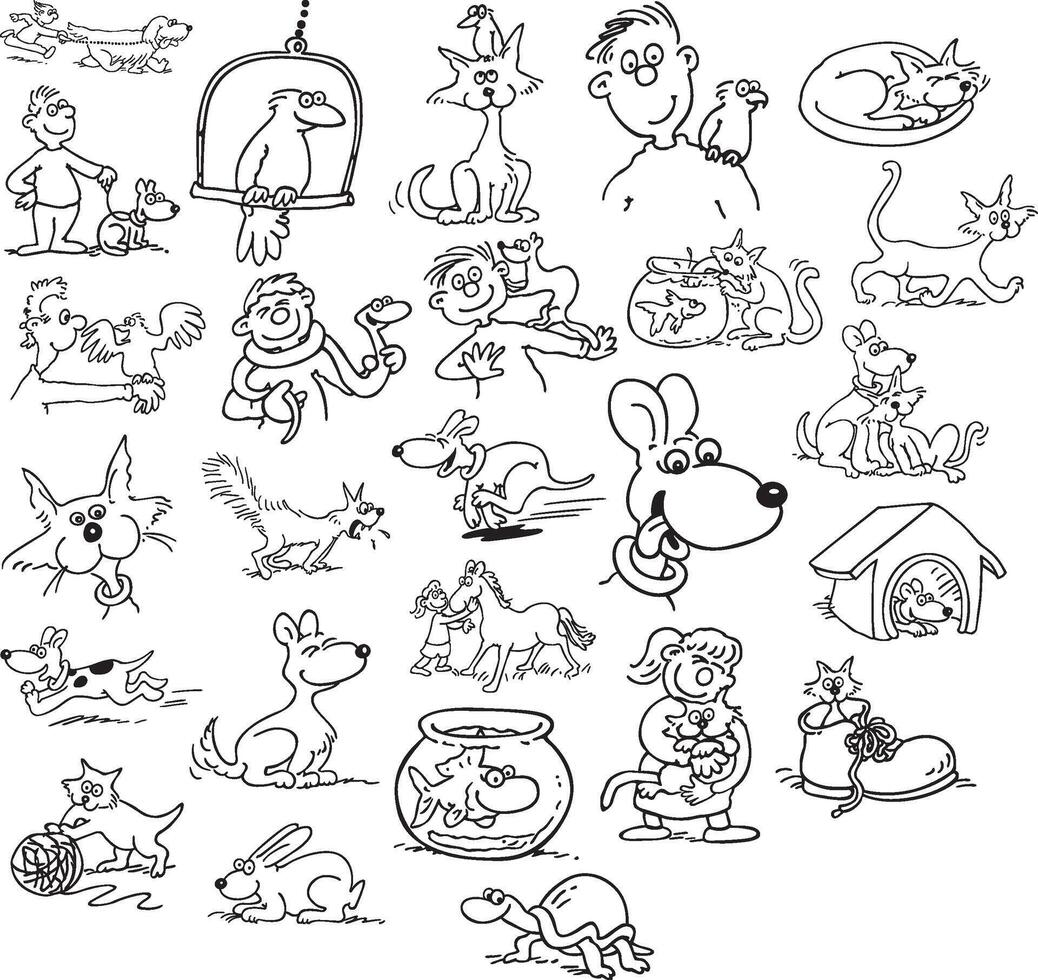 set of cartoon animals, set of funny animals vector