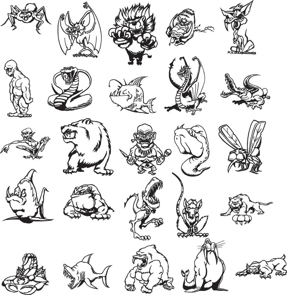 a set of cartoon monsters and animals vector
