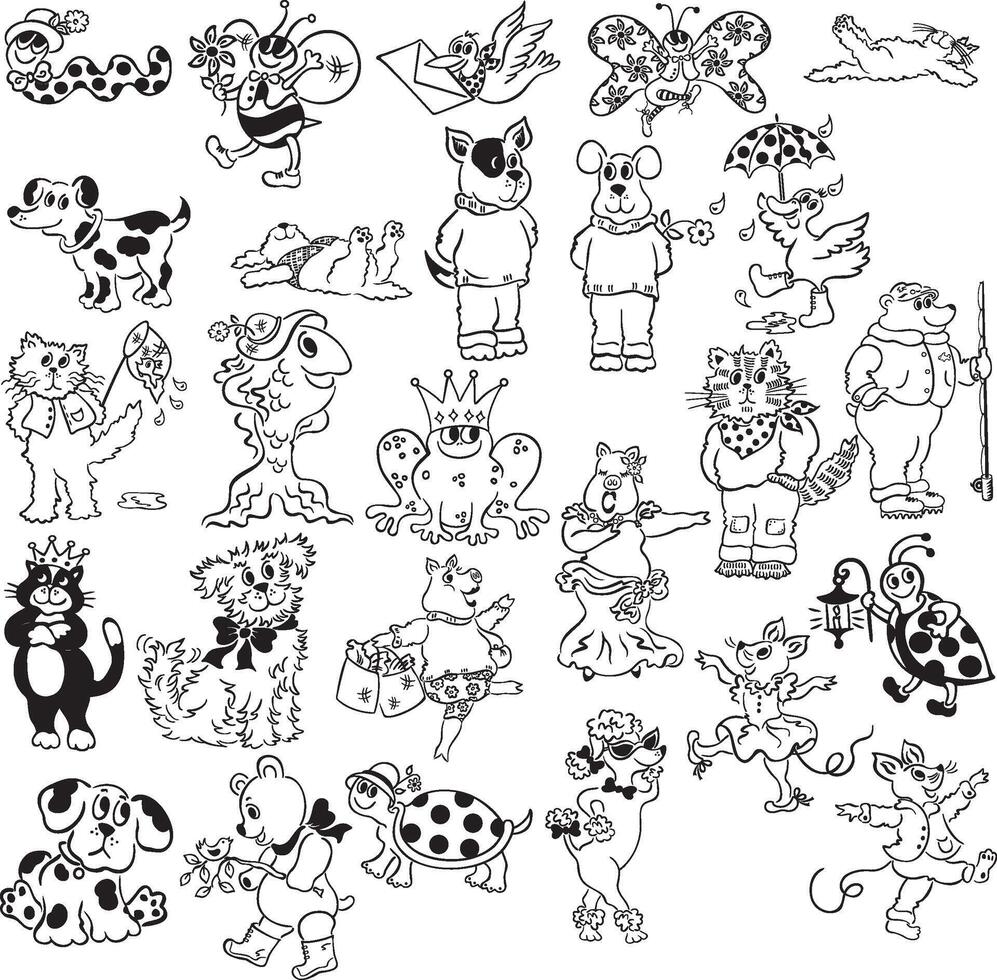 a large collection of cartoon animals and animals vector