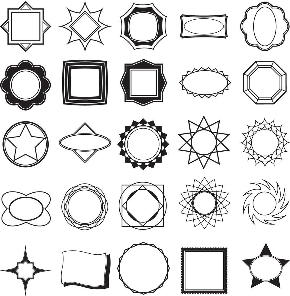 set of black and white shapes and frames vector