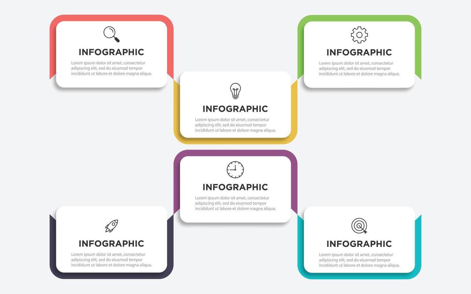 Infographic template. 6 Step timeline journey, Flat simple infographics design template. presentation graph. Business concept with numbers 6 options or steps illustration vector