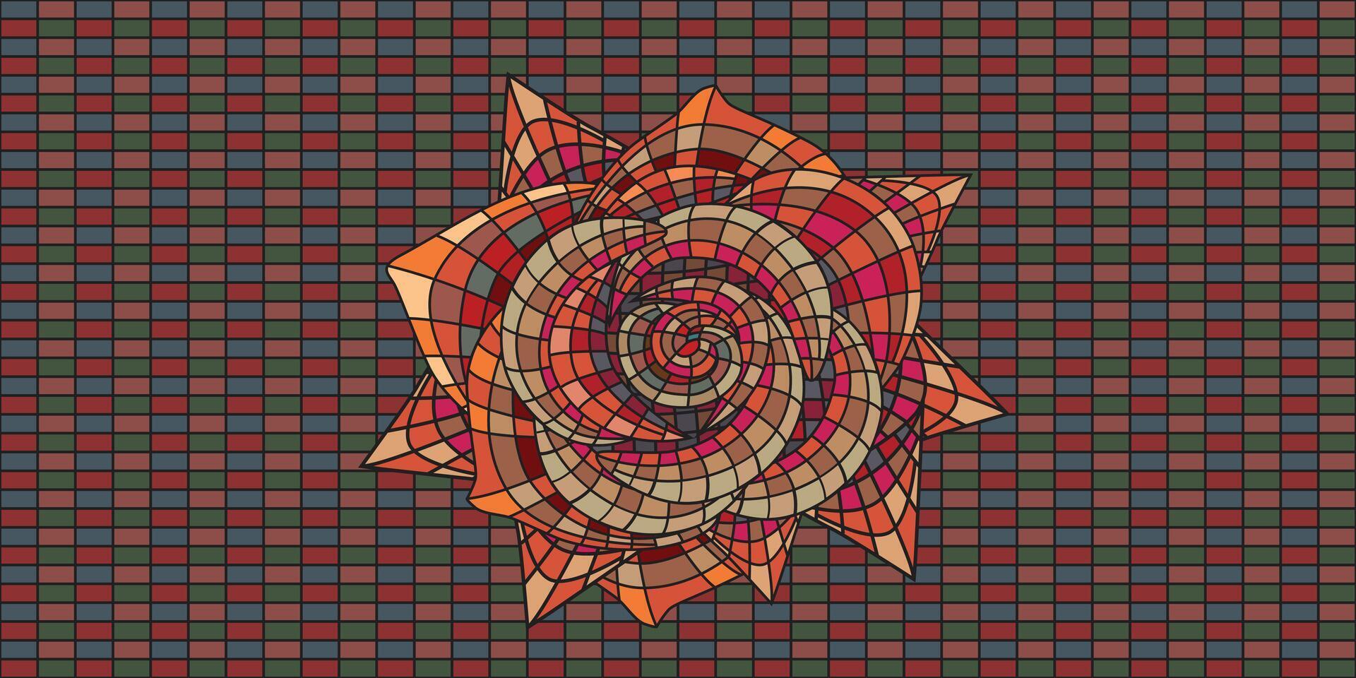 Geometric Rose in a Stained Glass Style wire frame illustration style. vector