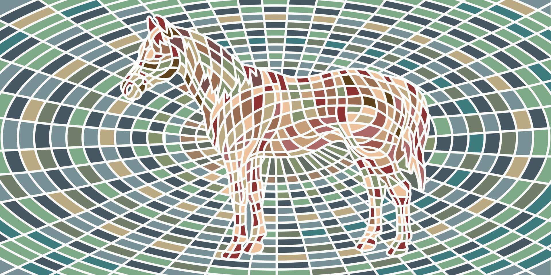 Mosaic horse wire frame divided into square patterns illustration in soft color beige. vector