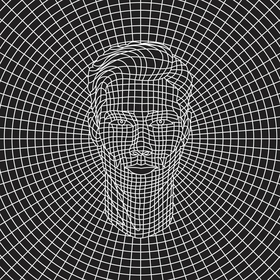 Wire frame Portrait of A Man's Face in a Grid Illustration. vector