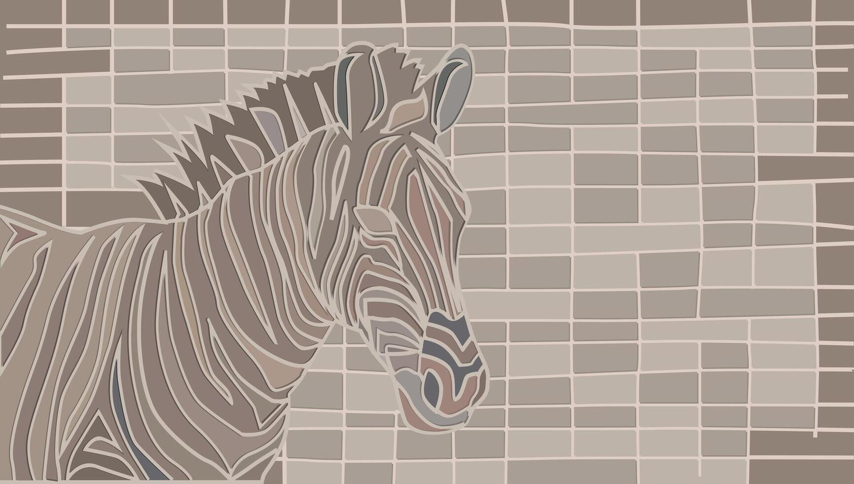 Zebra in Profile Against Brick Wall, zebra horse as mosaic form, illustration. vector