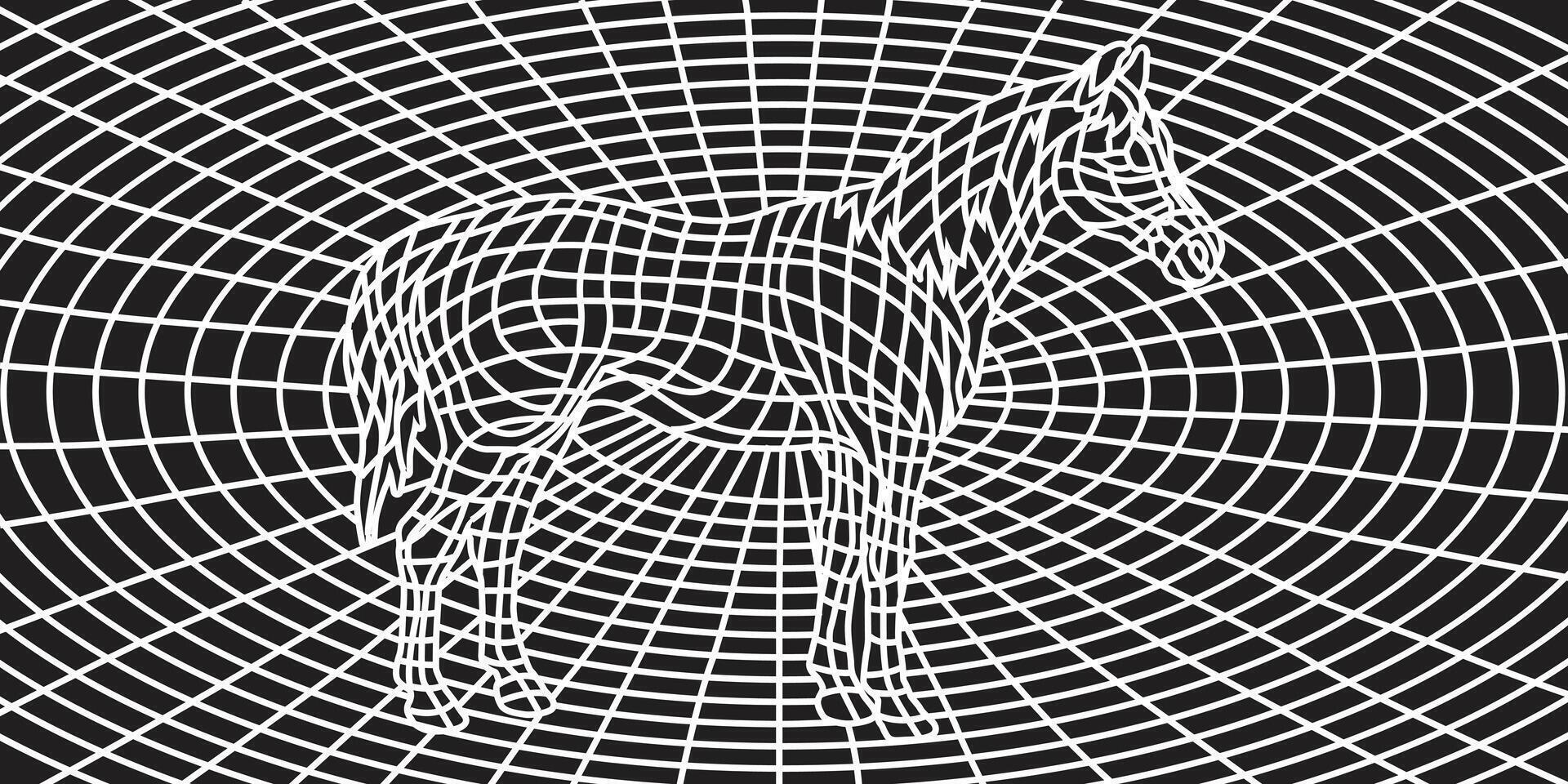 Horse wire frame mosaic in white line art illustration on a black background. vector