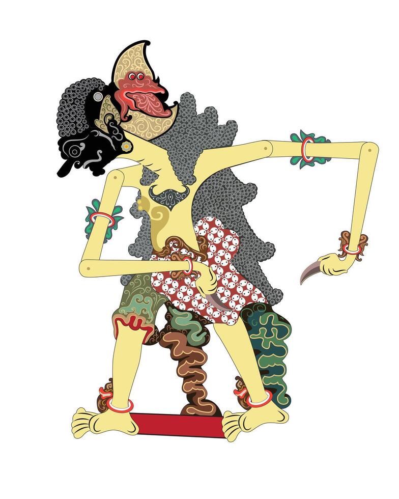 Jagal Abilawa wayang kulit shadow puppet, Indonesian shadow puppet art form, illustration. vector