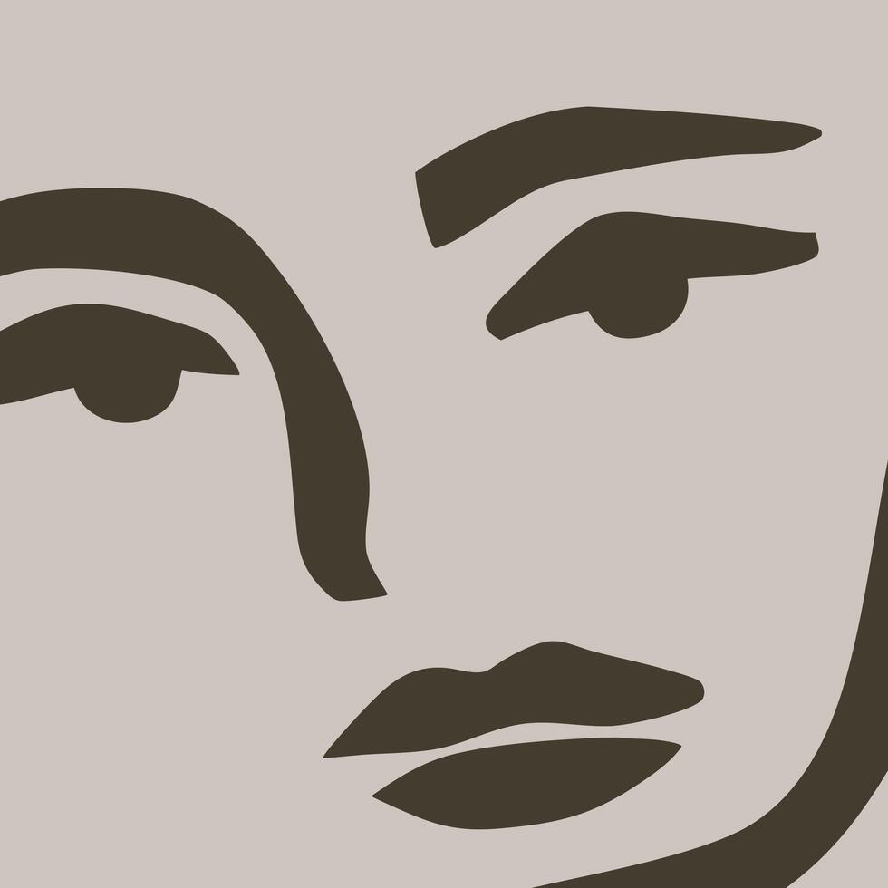 Minimal abstract female face line drawing in modern elegant beige style vector
