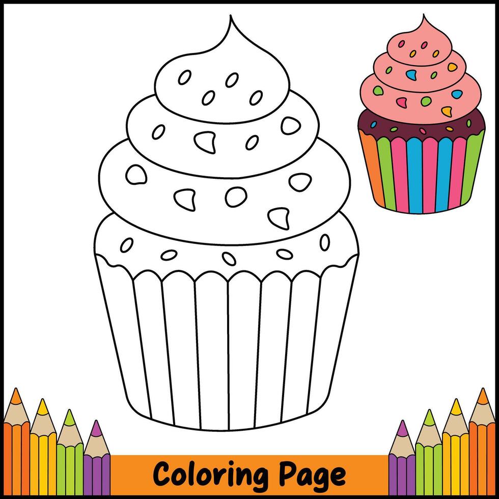 Yummy Cupcake Coloring Page vector