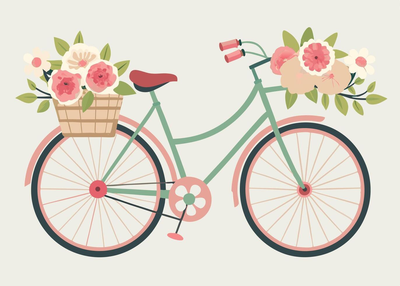 Flower basket on bicycle vector