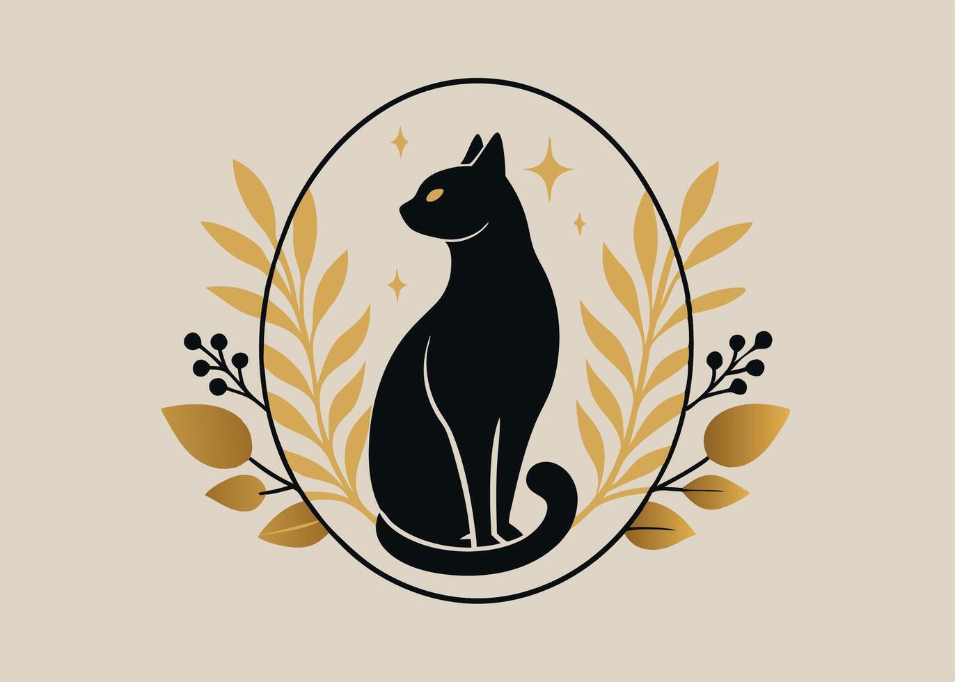 Cute black cat on yellow background vector