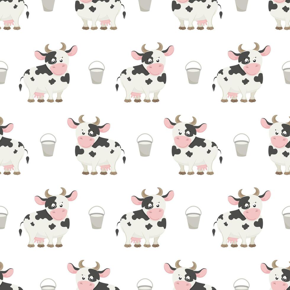 Seamless pattern of cute cows on white background. illustration of infinite pattern in flat style. vector
