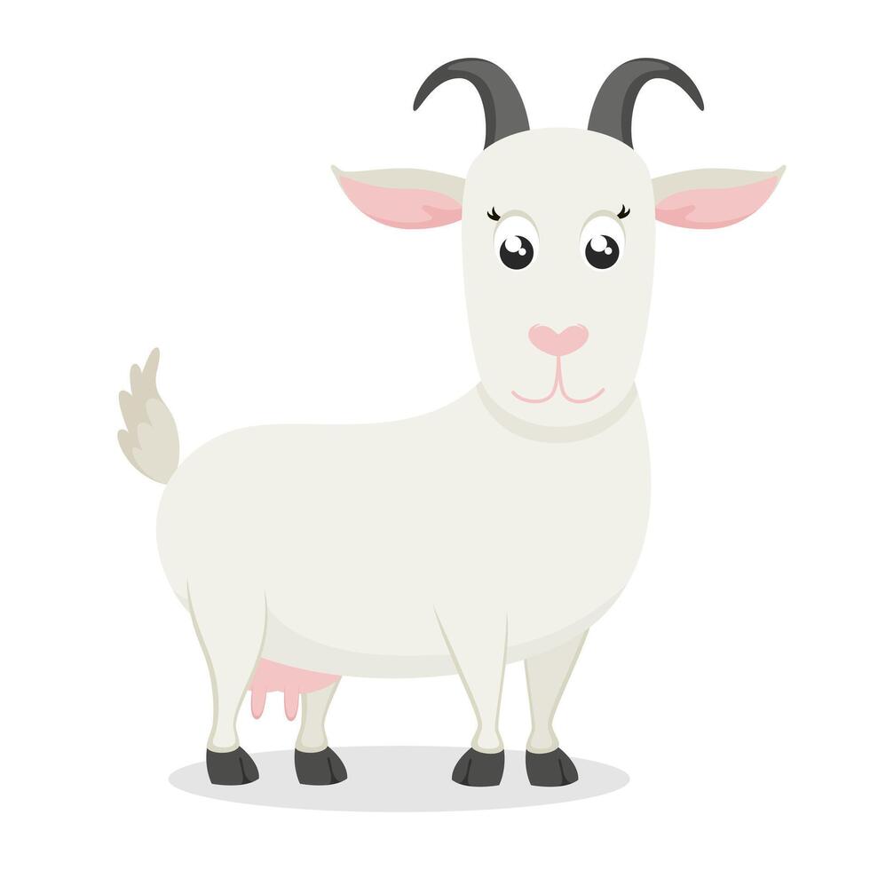 Cute goat on white background. illustration in flat, cartoon style. vector
