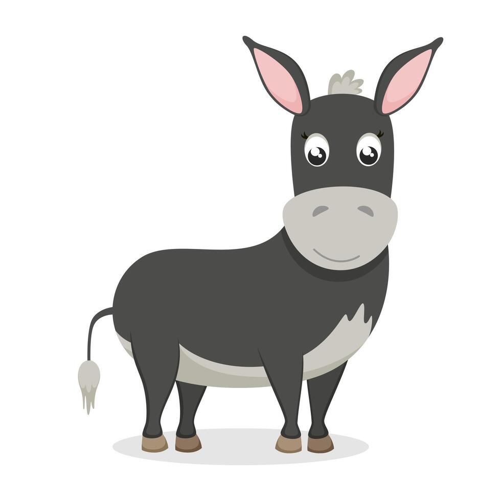 Cute donkey on white background. illustration in flat style, cartoon character. vector