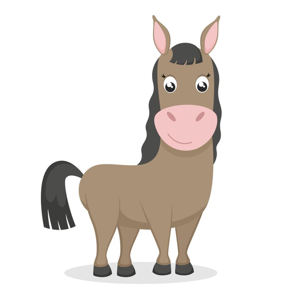 Cute horse on white background. illustration in flat style, cartoon character. vector