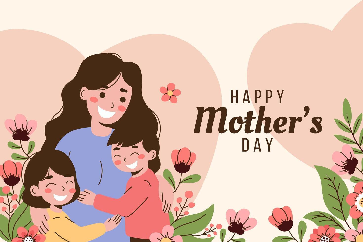 Happy mother's day card with mother and children vector