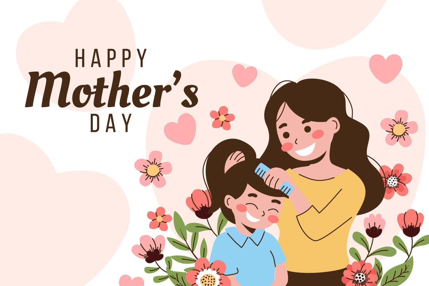 Mothers day card with mother and daughter vector
