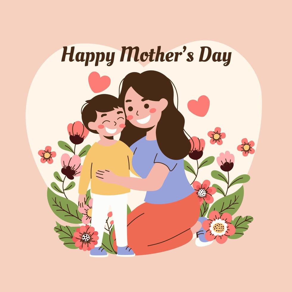 Happy mother's day card with mother and son vector
