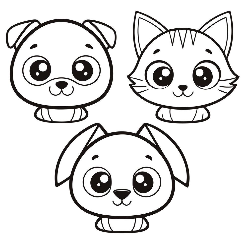 Charming Trio of Puppy and Kittens Cartoon Coloring Page vector
