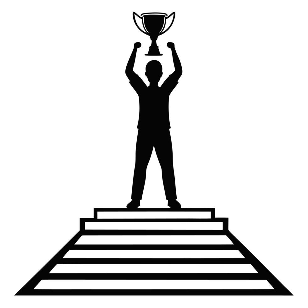 Silhouette of Triumph Figure Celebrating with Trophy vector