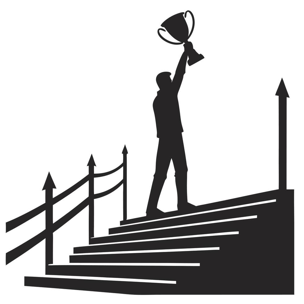 Minimalist Achievement Icon Winner Holding Trophy Silhouette vector